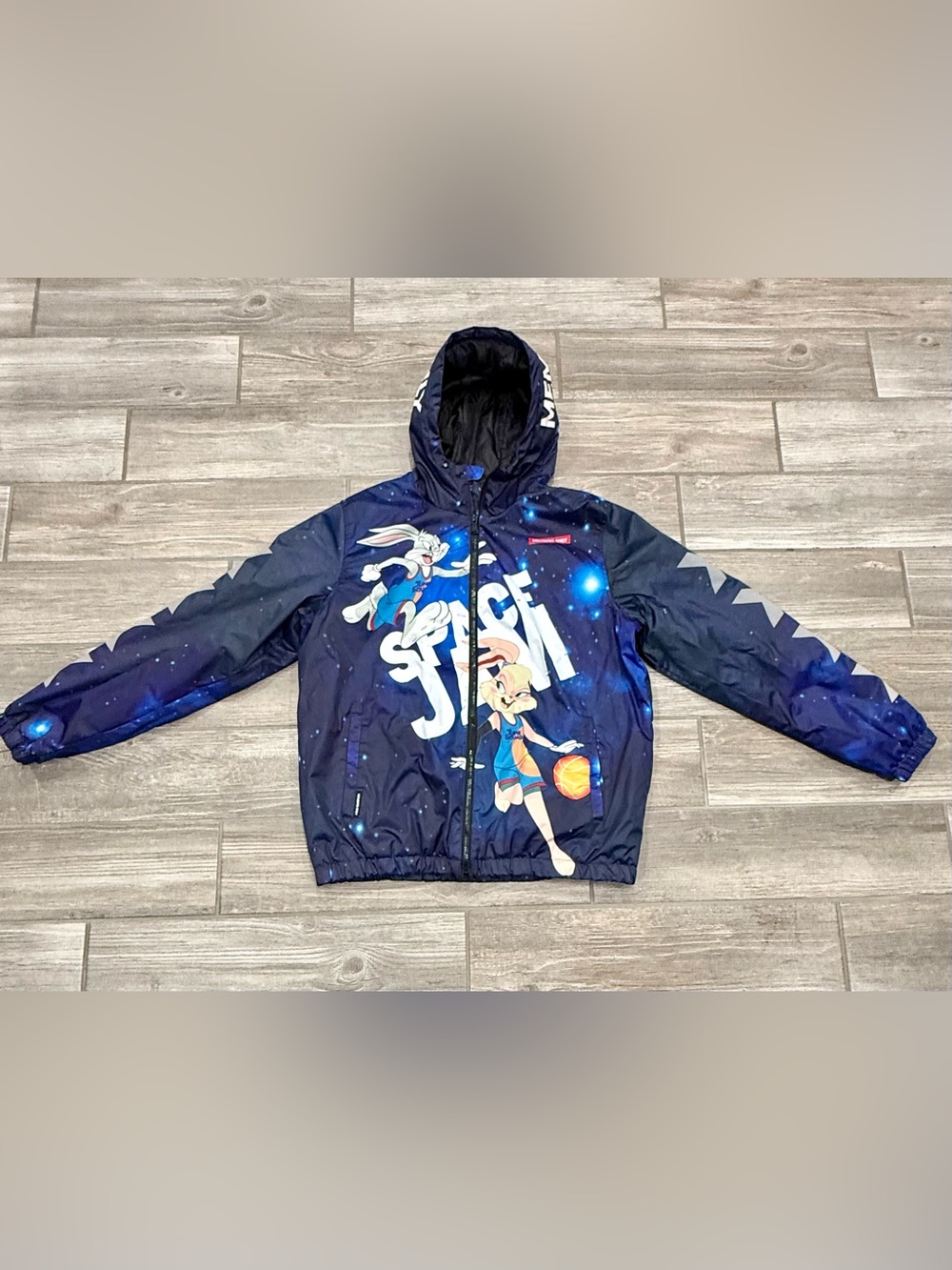 Members Only Space Jam Galaxy Print Hooded Full Zip Jacket Large